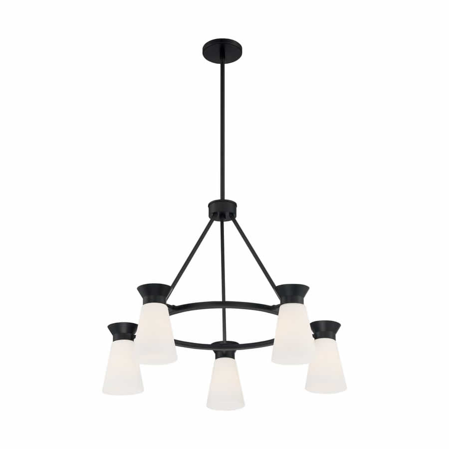 Nuvo 60-7315 Caleta 5 Light Chandelier Frosted Cylindrical Glass Black Finish 120V