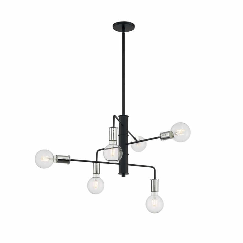 Nuvo 60-7354 Ryder 6 Light Chandelier Polished Nickel Sockets Black Finish 120V