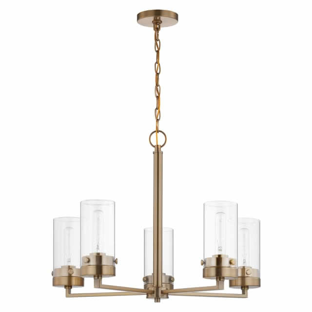 Nuvo 60-7535 Intersection 5 Light Chandelier Clear Glass Burnished Brass Finish 120V
