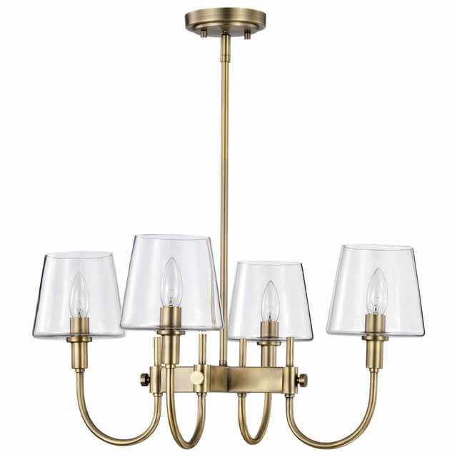 Nuvo 60-7885 Brookside 4 Light Chandelier Clear Glass Vintage Brass Finish 120V