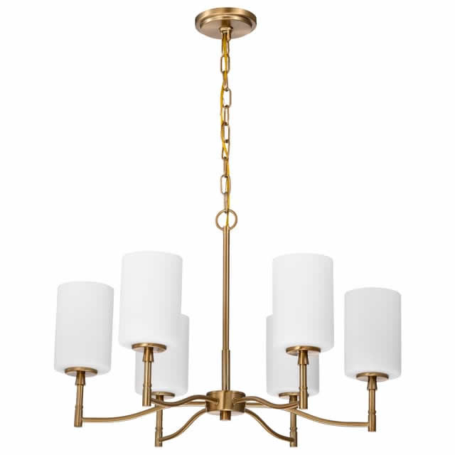 Nuvo 60-8206 Liam 6 Light Chandelier White Opal Glass Burnished Brass Finish 120V