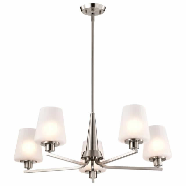 Nuvo 60-8225 Lune 5 Light Chandelier Etched White Glass Brushed Nickel Finish 120V