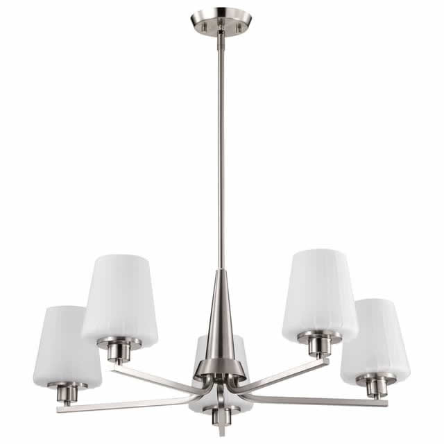 Nuvo 60-8225 Lune 5 Light Chandelier Etched White Glass Brushed Nickel Finish 120V