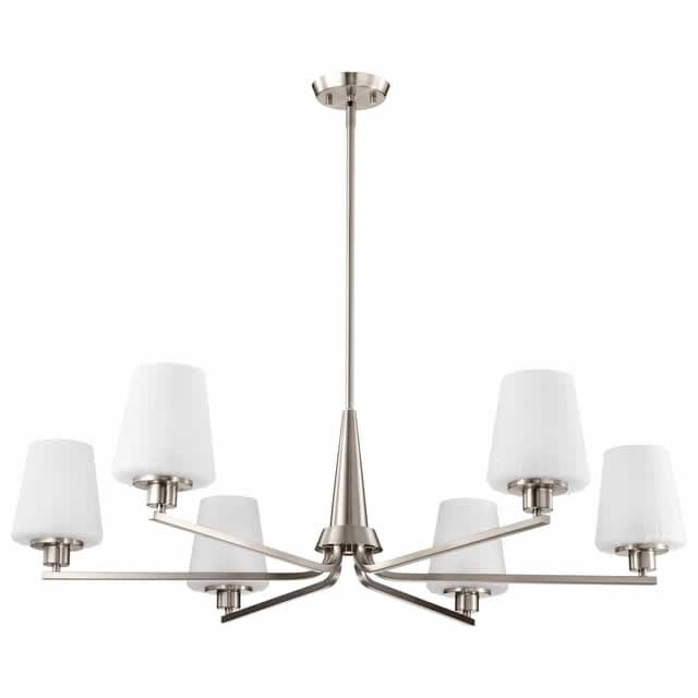 Nuvo 60-8226 Lune 6 Light Chandelier Etched White Glass Brushed Nickel Finish 120V