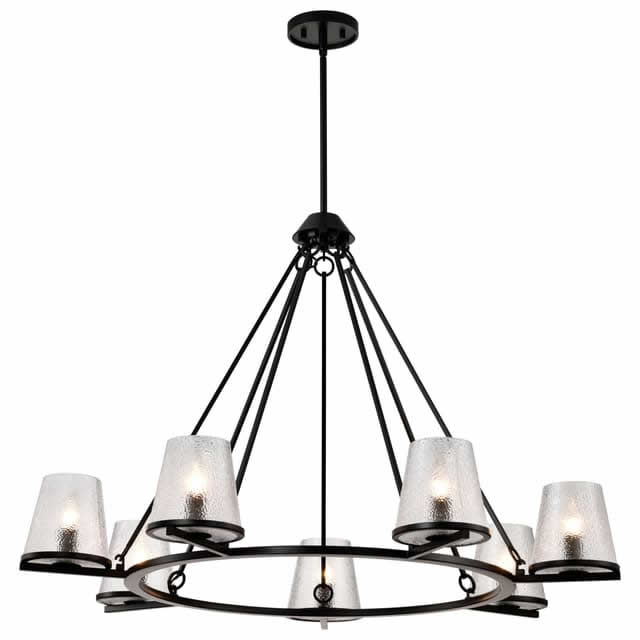 Nuvo 60-8259 Valentine 7 Light Chandelier Hammer Glass Black Finish 120V