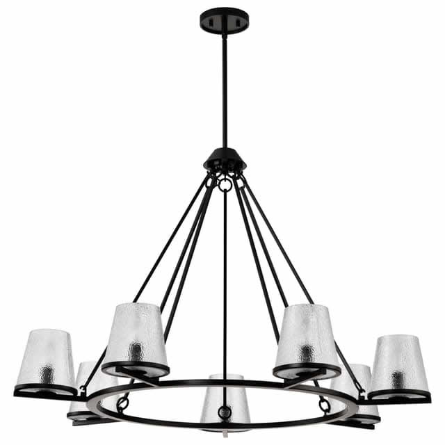 Nuvo 60-8259 Valentine 7 Light Chandelier Hammer Glass Black Finish 120V