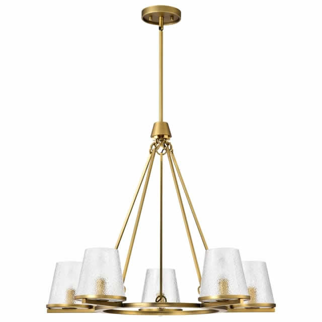 Nuvo 60-8268 Valentine 5 Light Chandelier Hammer Glass Vintage Brass Finish 120V