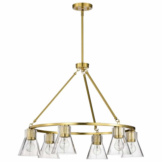 Nuvo 60-8345 Gianna 6 Light Chandelier Clear Glass Vintage Brass Finish 120V