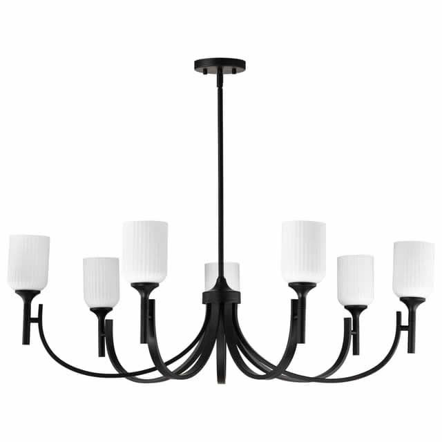 Nuvo 60-8651 Solara 7 Light Chandelier Frost Ribbed Glass Matte Black Finish 120V
