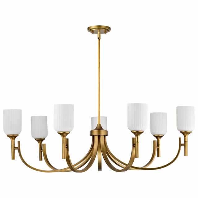 Nuvo 60-8671 Solara 7 Light Chandelier Frost Ribbed Glass Natural Brass Finish 120V