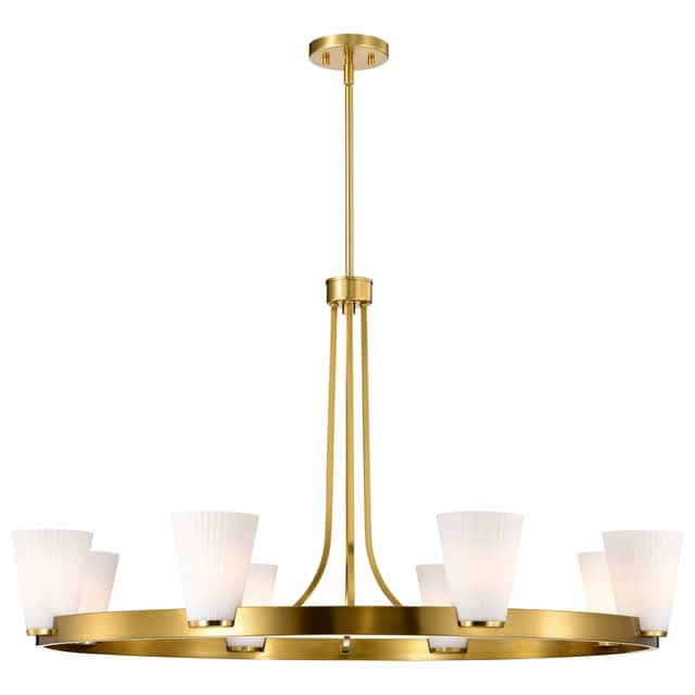 Nuvo 60-8729 Royale 8 Light Chandelier Ribbed White Glass Burnished Brass Finish 120V