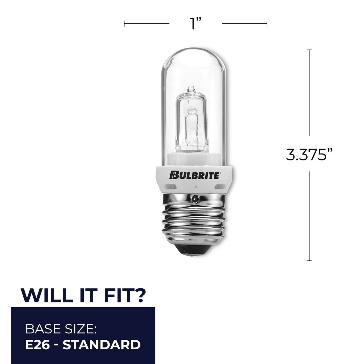 Bulbrite 861993 100W Halogen T8 Light Bulb 2900K Dimmable E26 1400 Lumens 120V 5PK
