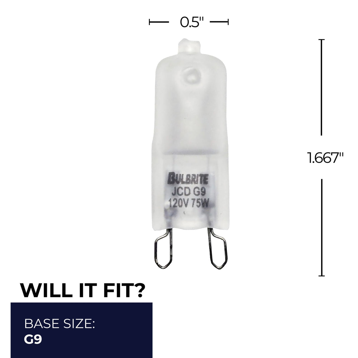 Bulbrite 860832 Bulbrite Pack of (5) Halogen T4 Bi-Pin Base (G9) Light Bulb, 75 Watt, Frost