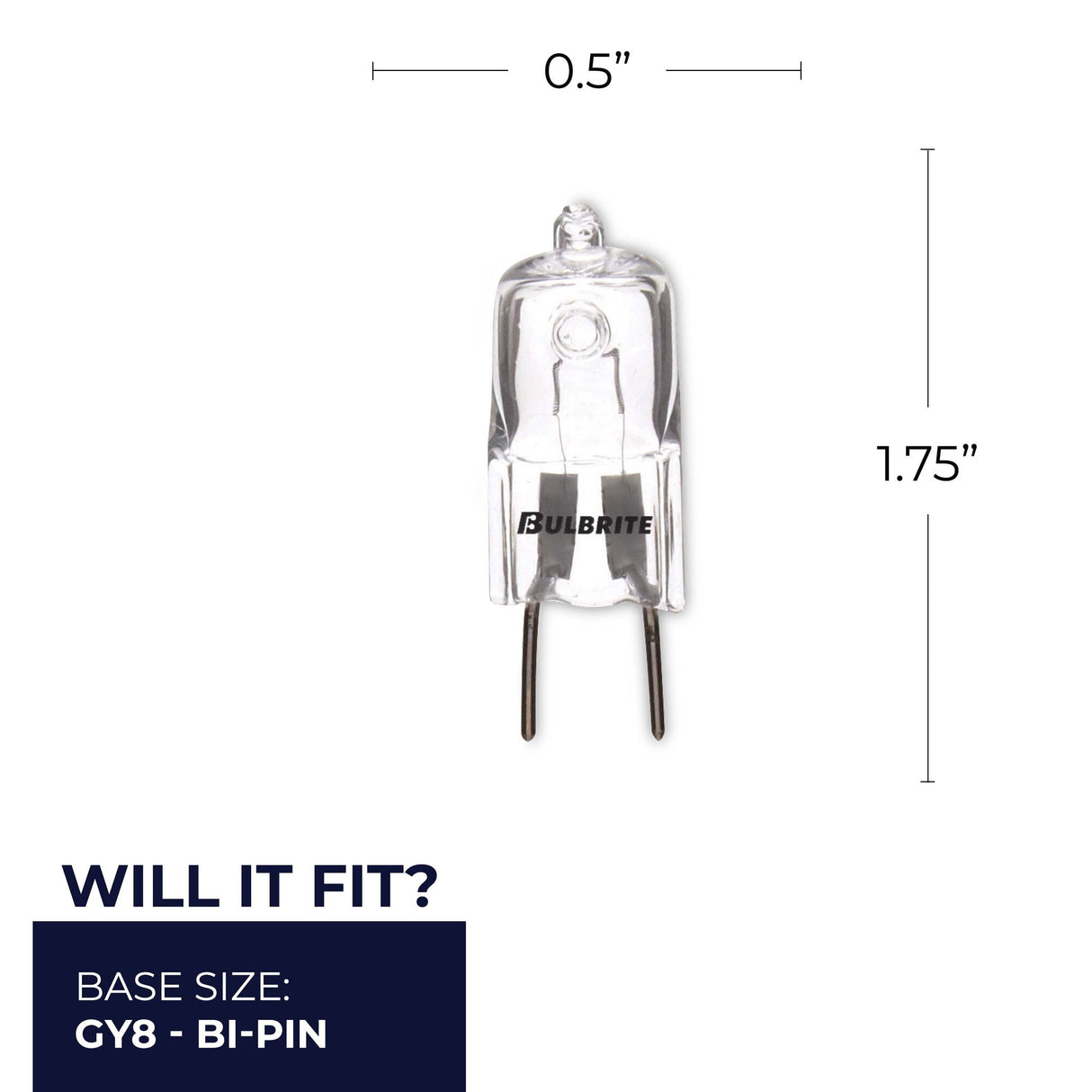 Bulbrite 860839 Bulbrite Pack of (5) 35 Watt Dimmable Clear T4 Bi-Pin (GY8) Mini Halogen Light Bulbs