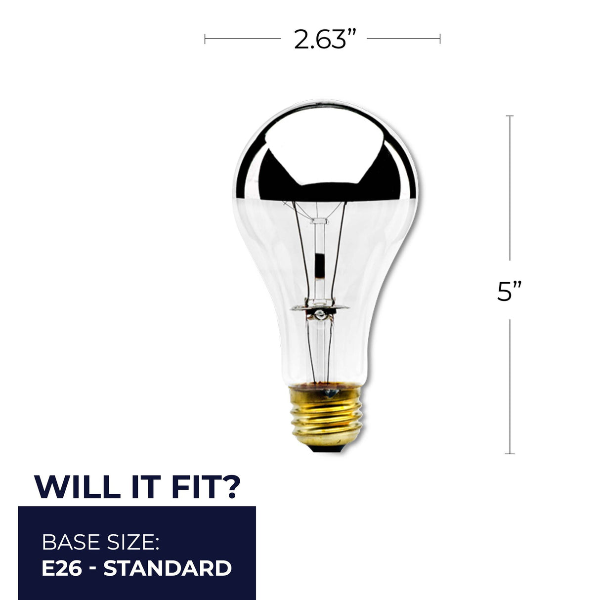 Bulbrite 861291 Bulbrite Pack of (8) 100 Watt Dimmable Half Chrome A21 Medium (E26) Incandescent Bulb