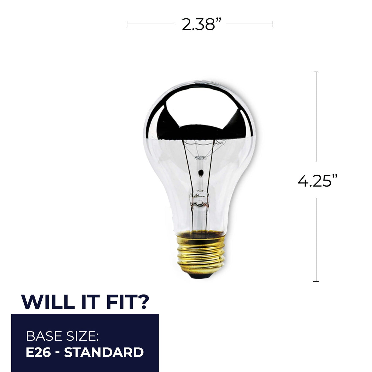 Bulbrite 861265 Bulbrite pack of (8) Incandescent A19 Medium Screw Base (E26) Light Bulb, 60 Watt, Half Chrome, Pack of 8