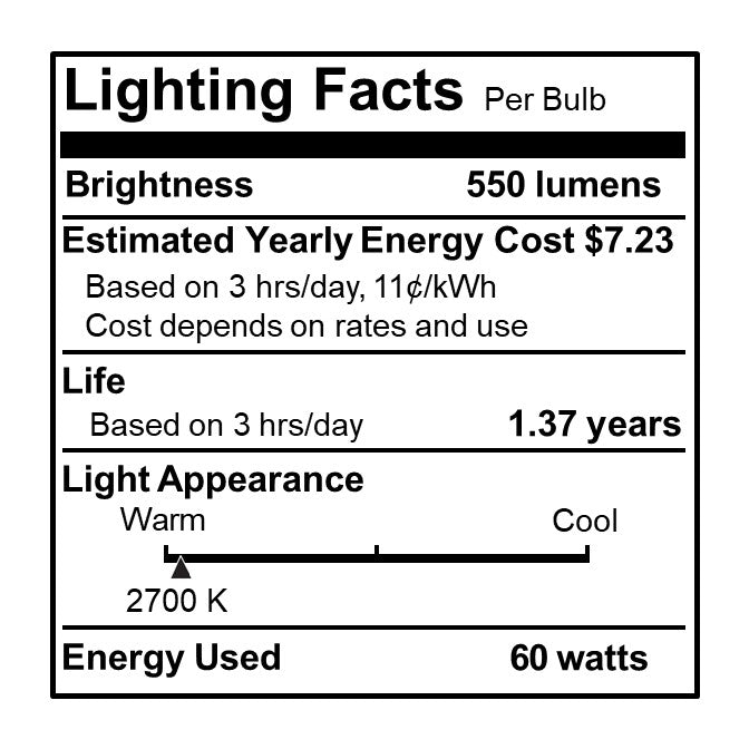 Bulbrite 862027 60W Incandescent A19 Light Bulb 2700K Dimmable E26 550 Lumens 120V 6PK