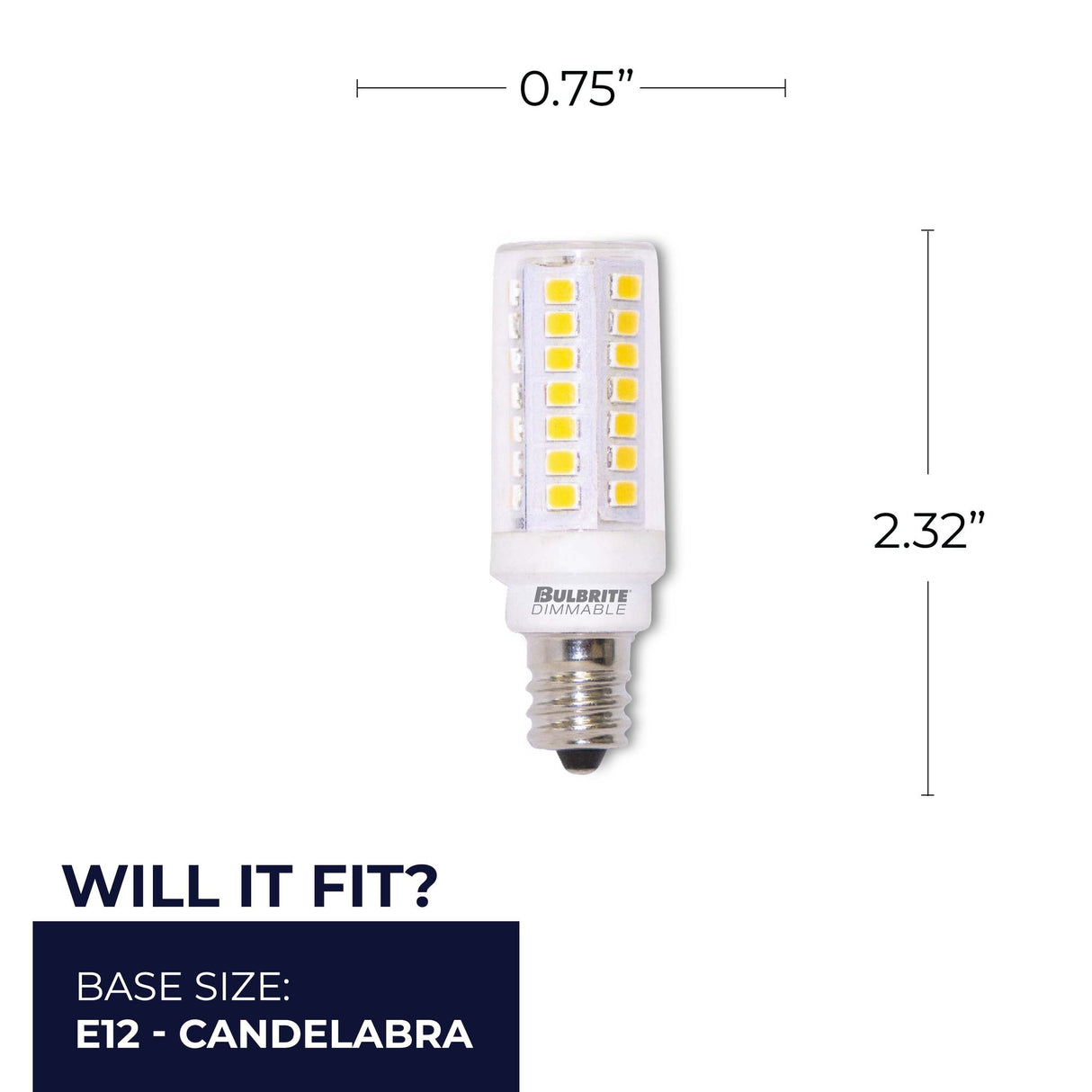 Bulbrite 861602 5W LED T6 Light Bulb 2700K Dimmable E12 550 Lumens 120V 2PK