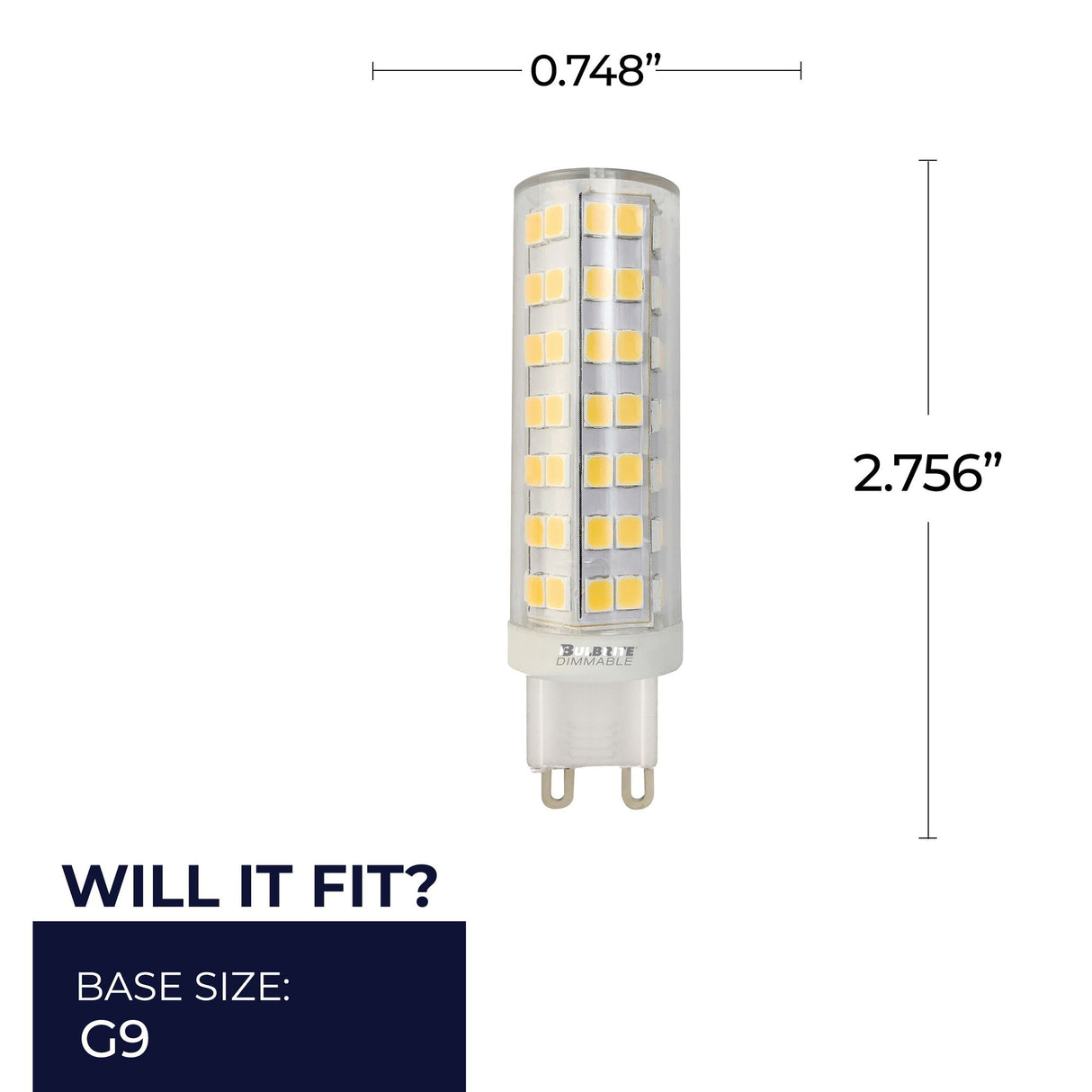 Bulbrite 862645 6.5W LED G9 Light Bulb 3000K Dimmable G9 700 Lumens 120V 2PK