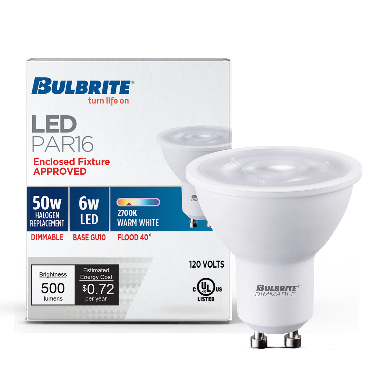 Bulbrite 862952 6W LED PAR16 GU10 2700K FLOOD DIMMABLE 90CRI 120V-2PK