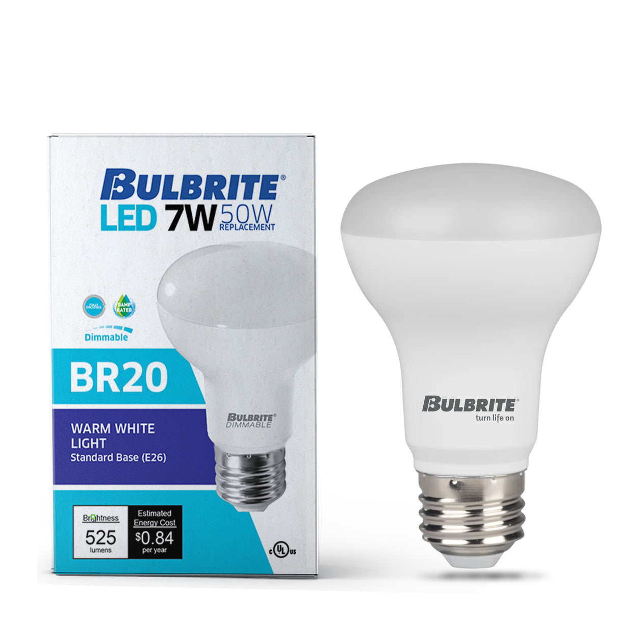 Bulbrite 862955 Bulbrite LED Filament 7 Watt Dimmable BR20 Light Bulb with Frost Glass Finish and Medium (E26) Base - 2700K (Warm White Light), 525 Lumens-4PK
