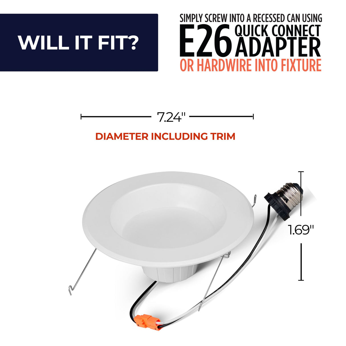 Bulbrite 862651 Bulbrite Pack of (4) 14 Watt Adjustable 5/6" Integrated LED Recessed Downlight with E26 Quick Connect Adapter, 5CCT - 27/30/35/40/50K, 1100 Lumens
