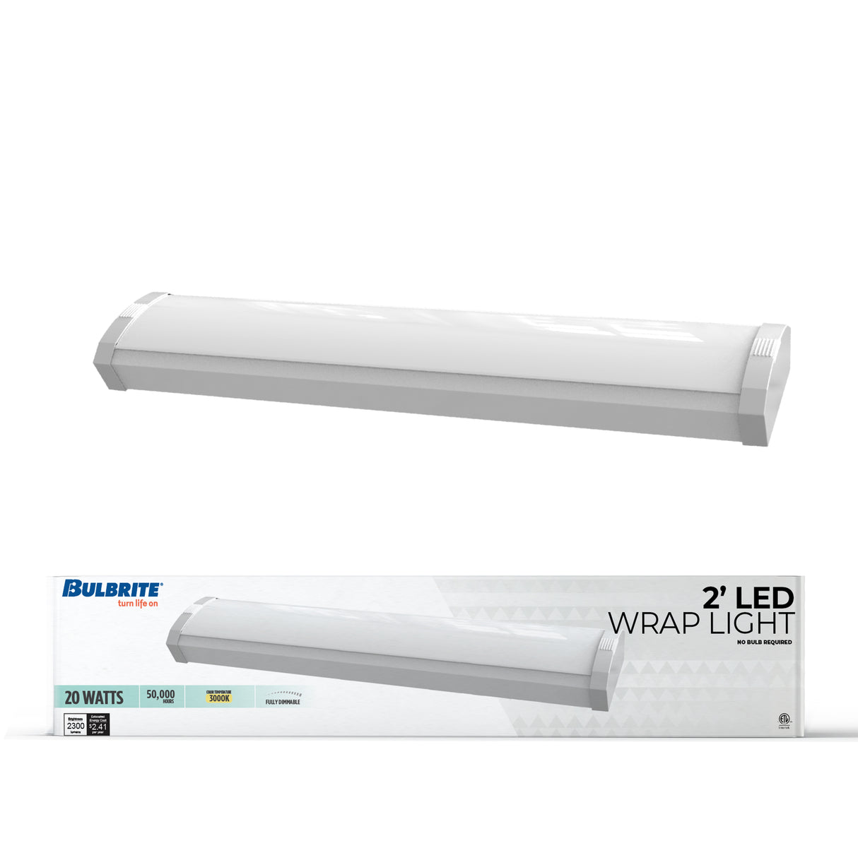 Bulbrite 773500 2 ft. 3000K LED Dimmable Wraparound Light (120-277v), 2200 Lumens, White Finish
