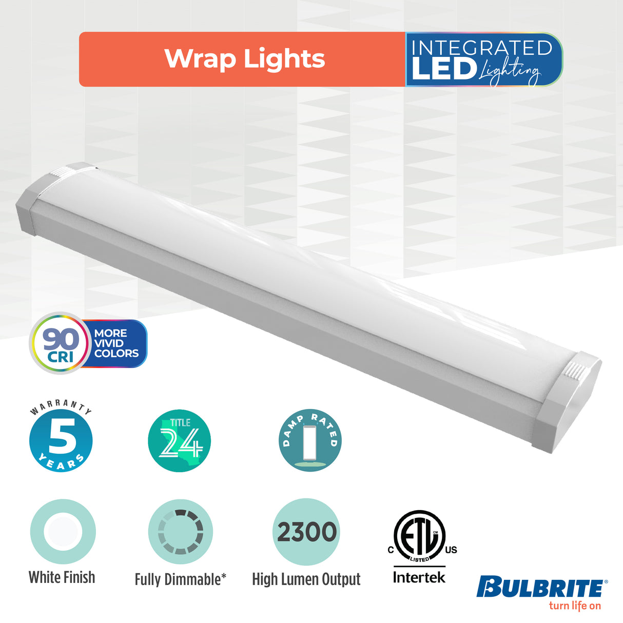 Bulbrite 773500 2 ft. 3000K LED Dimmable Wraparound Light (120-277v), 2200 Lumens, White Finish