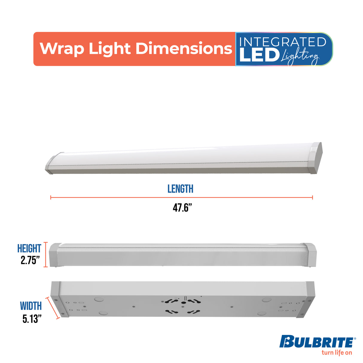 Bulbrite 773503 4 ft. Integrated 5 Color Selectable LED Dimmable Wraparound Light (120-277v), 5300 Lumens, White Finish