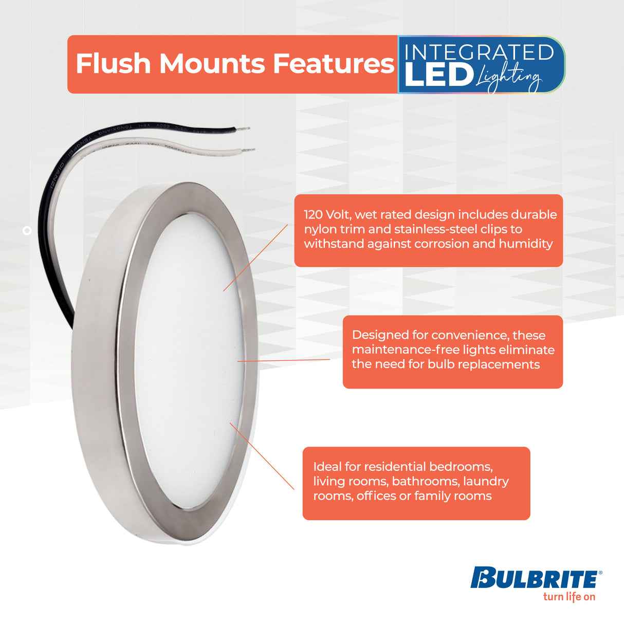 Bulbrite 773602 5" Round 10.3-Watt 3000K LED Flush Mount Light, 850 Lumens, Nickel Finish
