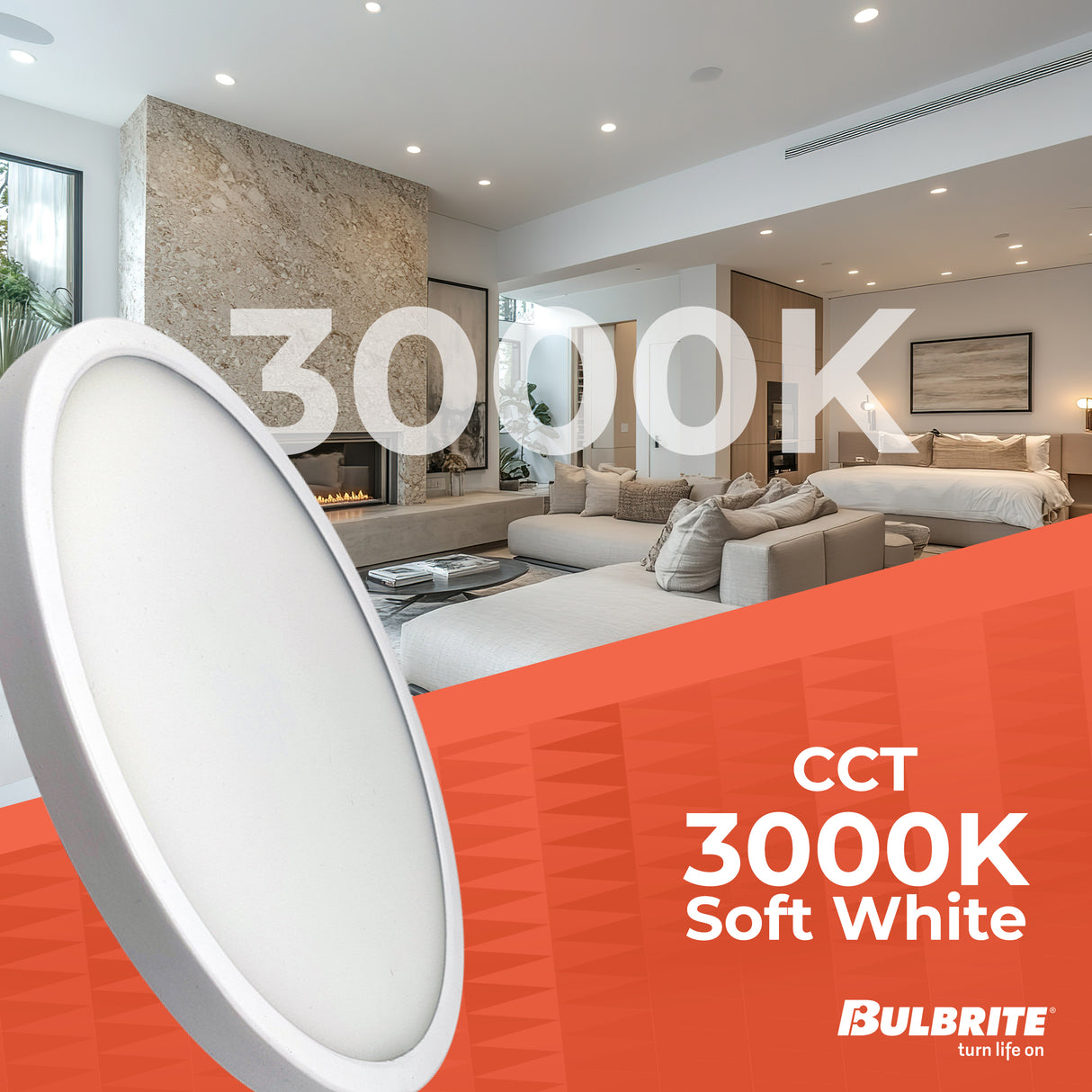 Bulbrite 773604 7" Round 10.3-Watt 3000K LED Flush Mount Light, 1150 Lumens, White Finish