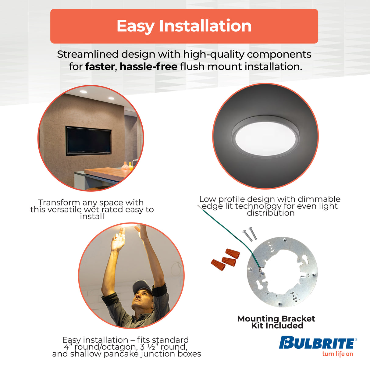 Bulbrite 773606 7" Round 10.3-Watt 3000K LED Flush Mount Light, 1150 Lumens, Nickel Finish