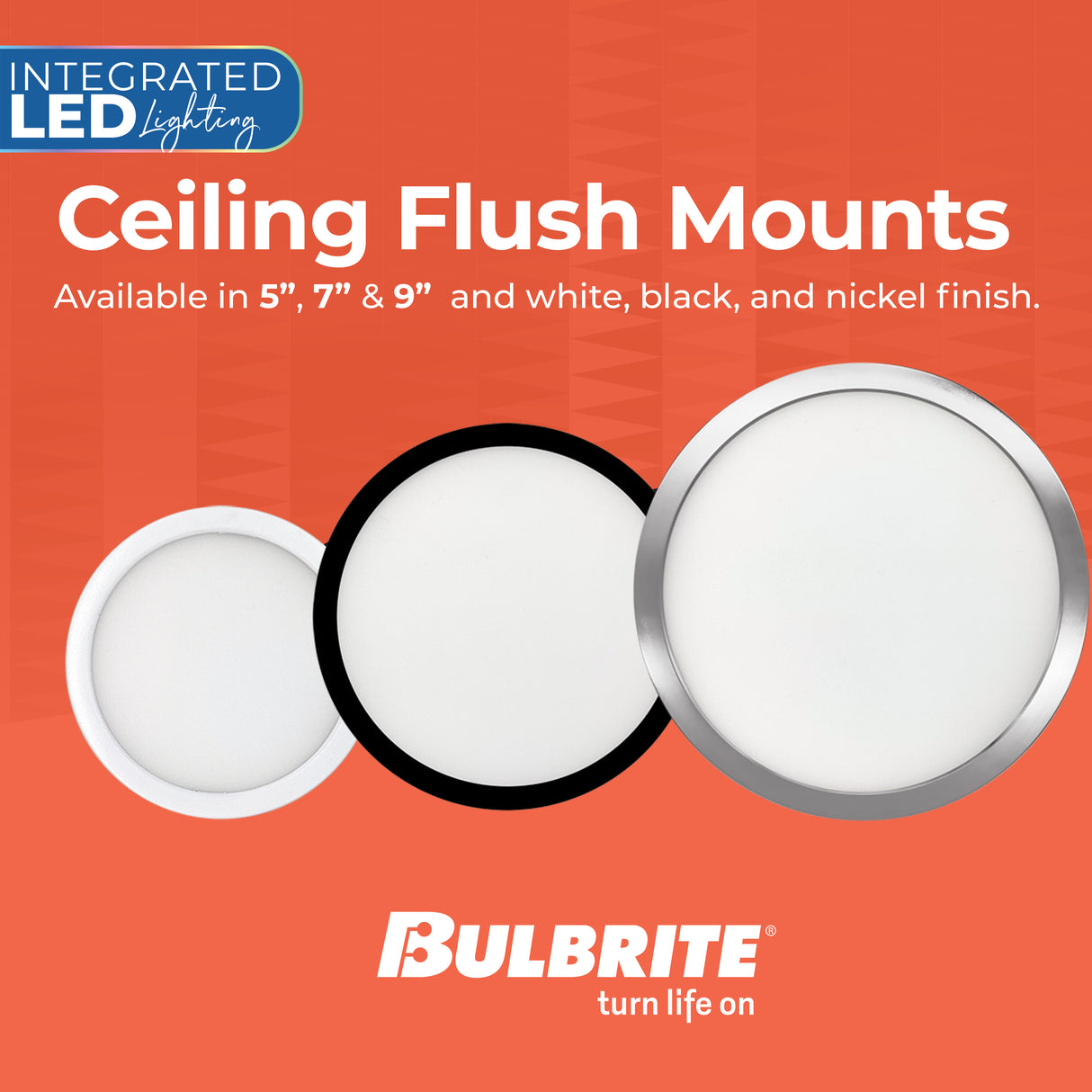 Bulbrite 773606 7" Round 10.3-Watt 3000K LED Flush Mount Light, 1150 Lumens, Nickel Finish