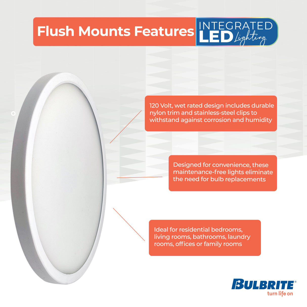 Bulbrite 773607 7" Round 10.3-Watt 5 Color Selectable LED Flush Mount Light, 1150 Lumens, White Finish