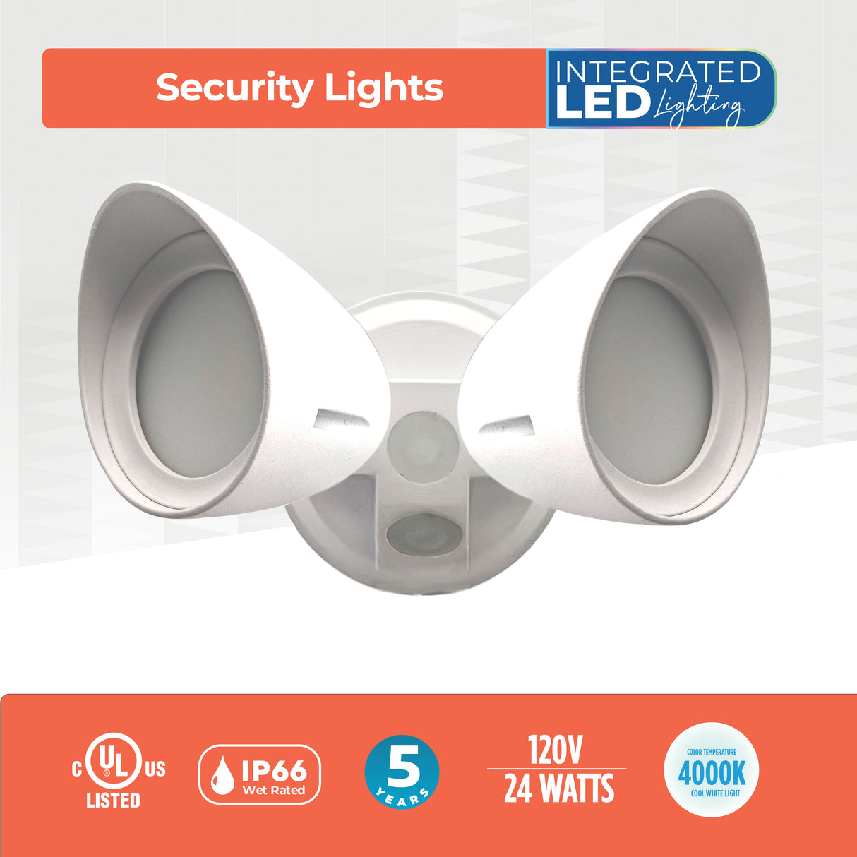 Bulbrite 773700 Wired Outdoor 2-Head LED Security Flood Light, White Finish