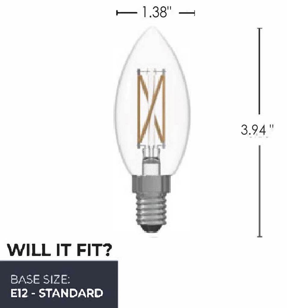 Bulbrite 861732 Bulbrite LED Filament Pack of (36) 4 Watt Dimmable B11 Light Bulb with Clear Glass Finish and Candelabra (E12) Base - 2700K (Warm White Light), 350 Lumens