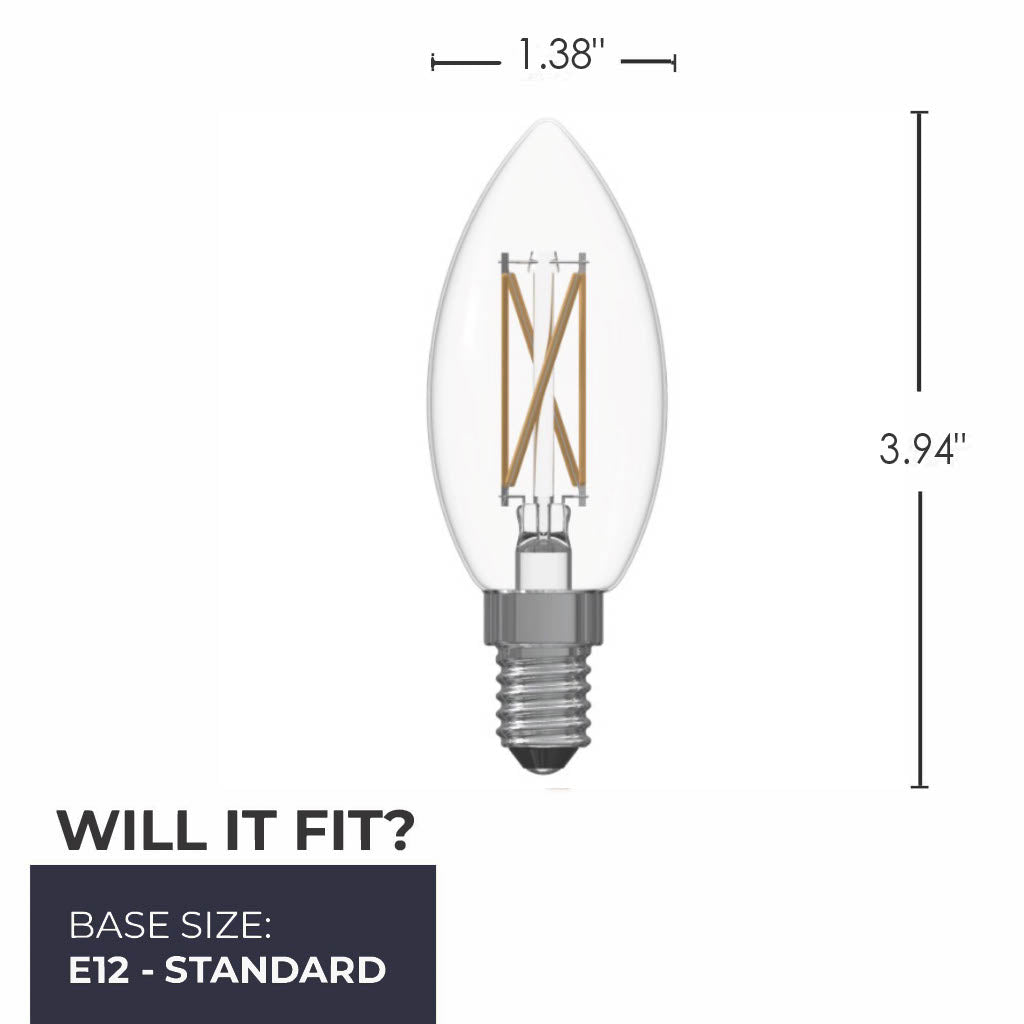 Bulbrite 776238 LED Filament Pack of 25, 5.1 Watt Dimmable B11 Light Bulb with Clear Finish and Candelabra Screw E12 Base - 3000K (Soft White Light) 500 lumens