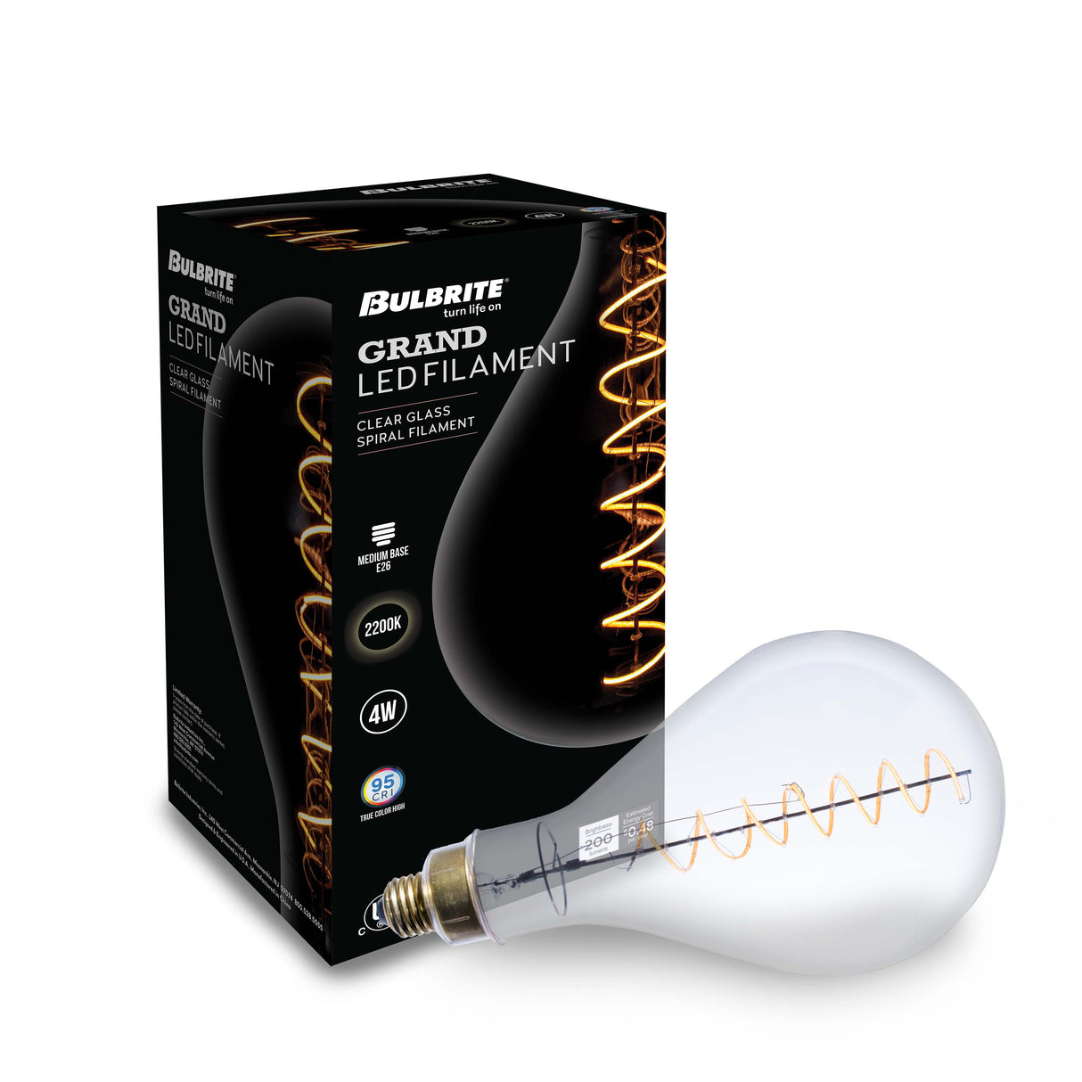 Bulbrite 776300 Bulbrite Grand LED Filaments PS52 Pear Shaped Oversized Light Bulb, 60 Watt Equivalent, Clear