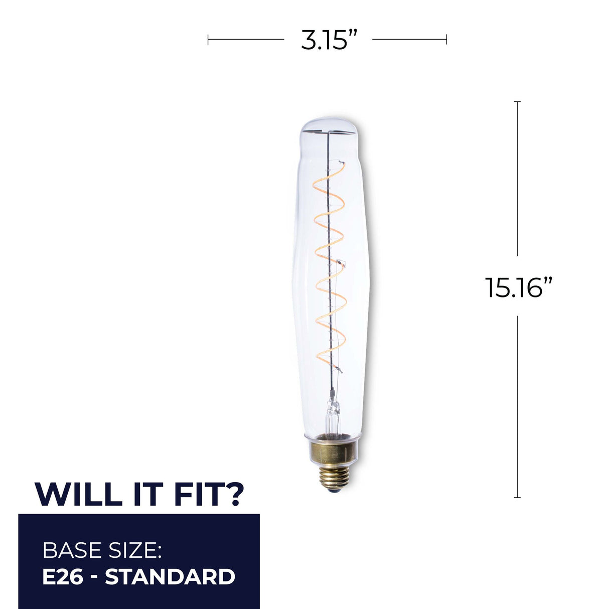 Bulbrite 776301 Bulbrite LED Grand Spiral Filament Tubular Shaped Light Bulb, 60 Watt Equivalent, 2200K, Clear
