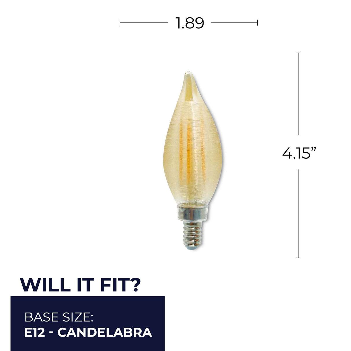 Bulbrite 862786 Bulbrite Spunlite Pack of (4) 4 Watt Dimmable C11 LED Filament Light Bulb with Amber Glass Finish and Candelabra (E12) Base - 2100K (Amber Light), 250 Lumens