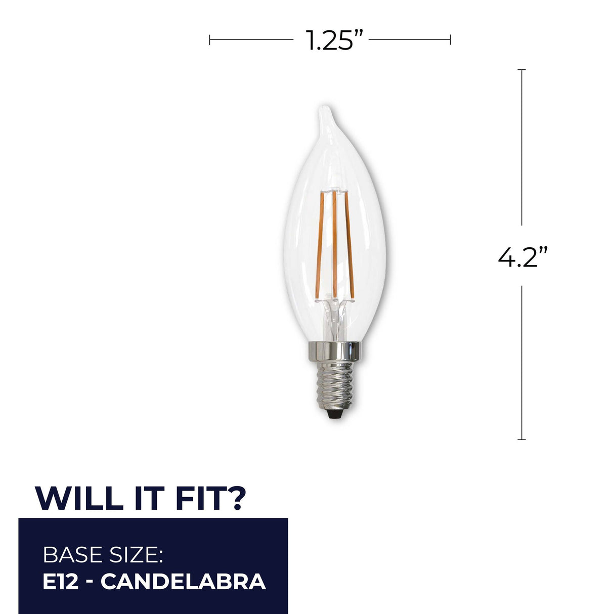 Bulbrite 861586 5W LED CA10 Light Bulb 2700K Dimmable E12 500 Lumens 120V 4PK
