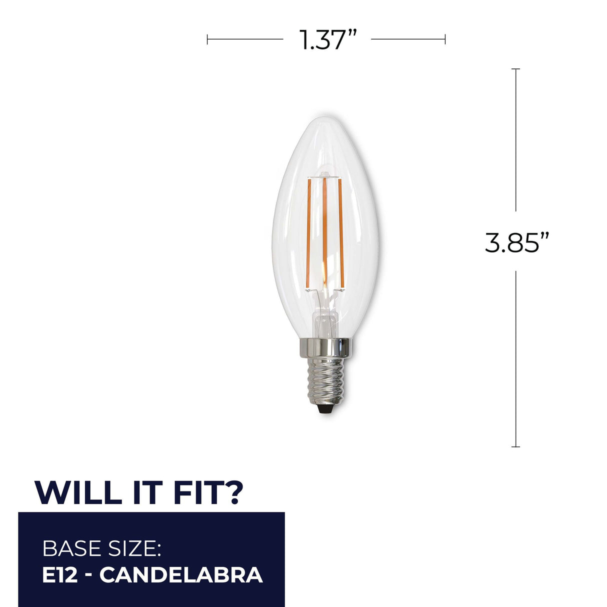 Bulbrite 861588 Bulbrite Pack of (4) 4 Watt Dimmable Clear Filament B11 Candelabra (E12) LED Bulb - 300 Lumens, 3000K, and 90 CRI