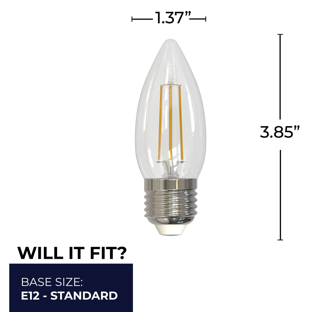 Bulbrite 862910 Bulbrite LED 4.5 Watt Dimmable B11 Light Bulb with a Clear Finish and a Medium Screw E26 - 2700K (Warm White Light) 350 lumens
