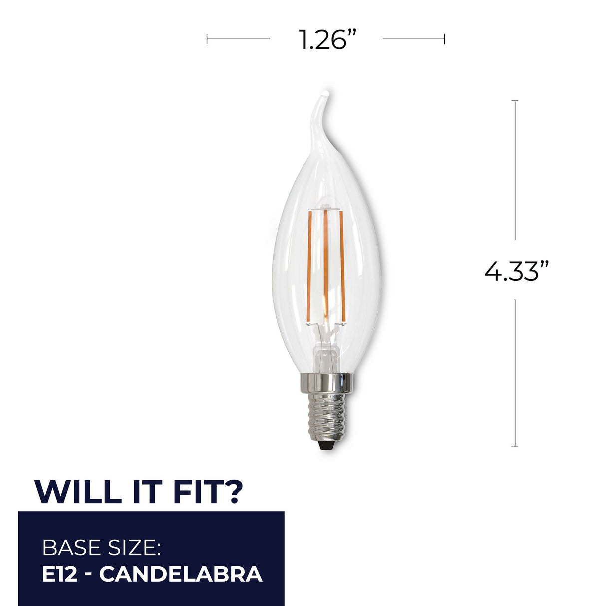 Bulbrite 861420 Bulbrite Pack of (4) 4.5 Watt Dimmable Clear Filament CA10 Candelabra (E12) LED Bulb - 350 Lumens, 3000K, and 90 CRI