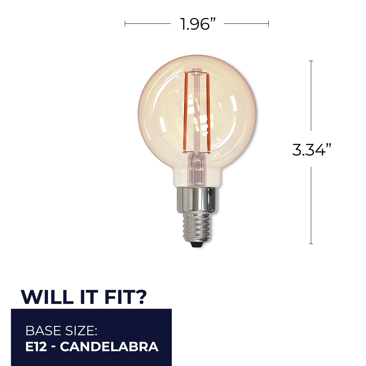 Bulbrite 861409 Bulbrite Pack of (3) LED Filament G16 Nostalgic Thread Edison Light Bulb, 25 Watt Equivalent, 2100K, Antique Glass Finish