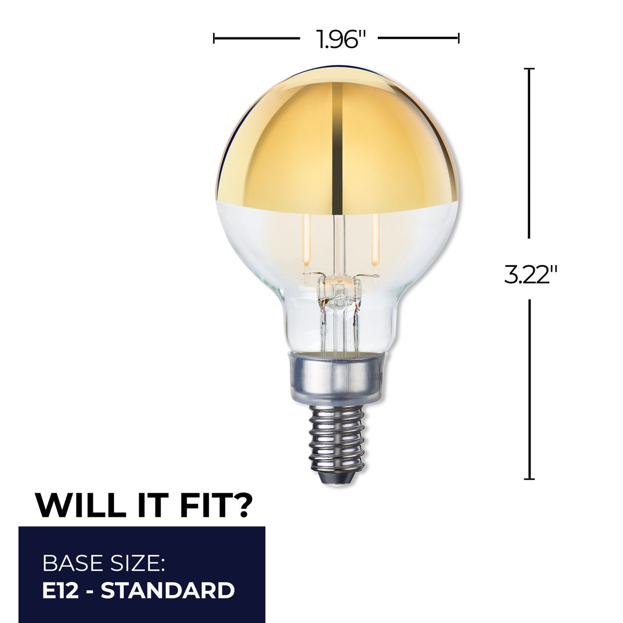 Bulbrite 862839 Bulbrite LED Filament Pack of (4) 2.5 Watt Dimmable G16 Light Bulb with Half Gold Glass Finish and Candelabra (E12) Base - 2700K (Warm White Light), 200 Lumens