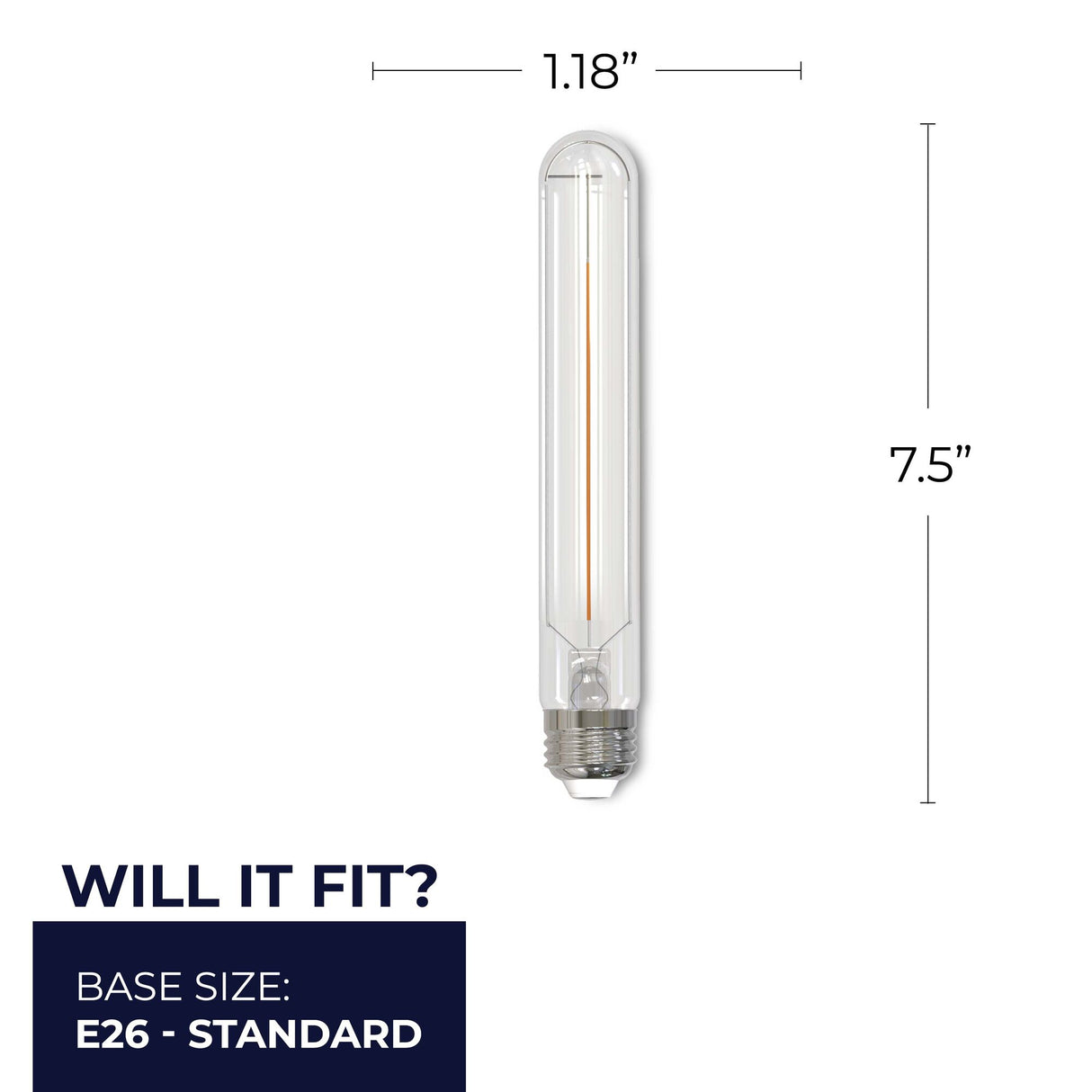 Bulbrite 862928 Bulbrite LED 3 Watt Dimmable T9 7.5‘’ Light Bulb with a Clear Finish and a Medium Screw E26 - 3000K (Soft White Light) 250 lumens