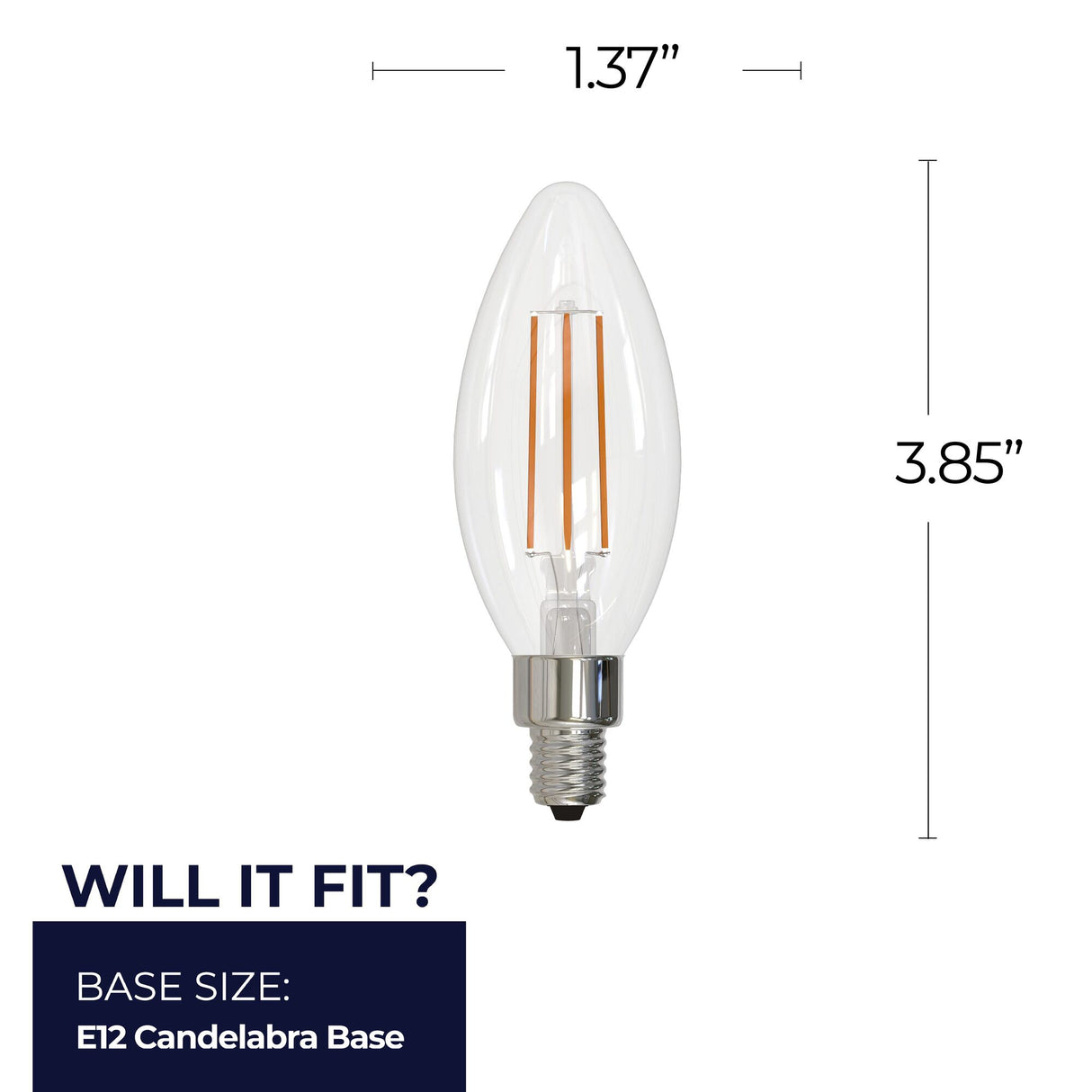 Bulbrite 862079 Bulbrite LED Filament Pack of (4) 6.5 Watt Dimmable B11 Light Bulb with Clear Glass Finish and Candelabra (E12) Base - 5000K (Soft Daylight Light), 750 Lumens