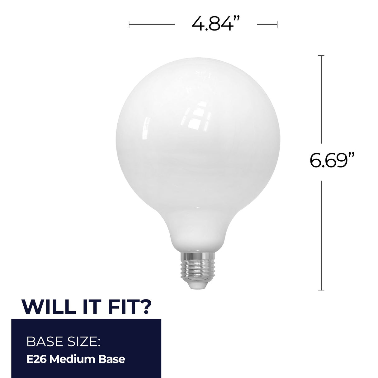 Bulbrite 862095 Bulbrite LED Filament Pack of (2) 8.5 Watt Dimmable G40 Light Bulb with Milky Glass Finish and Medium (E26) Base - 4000K (Cool White Light), 800 Lumens