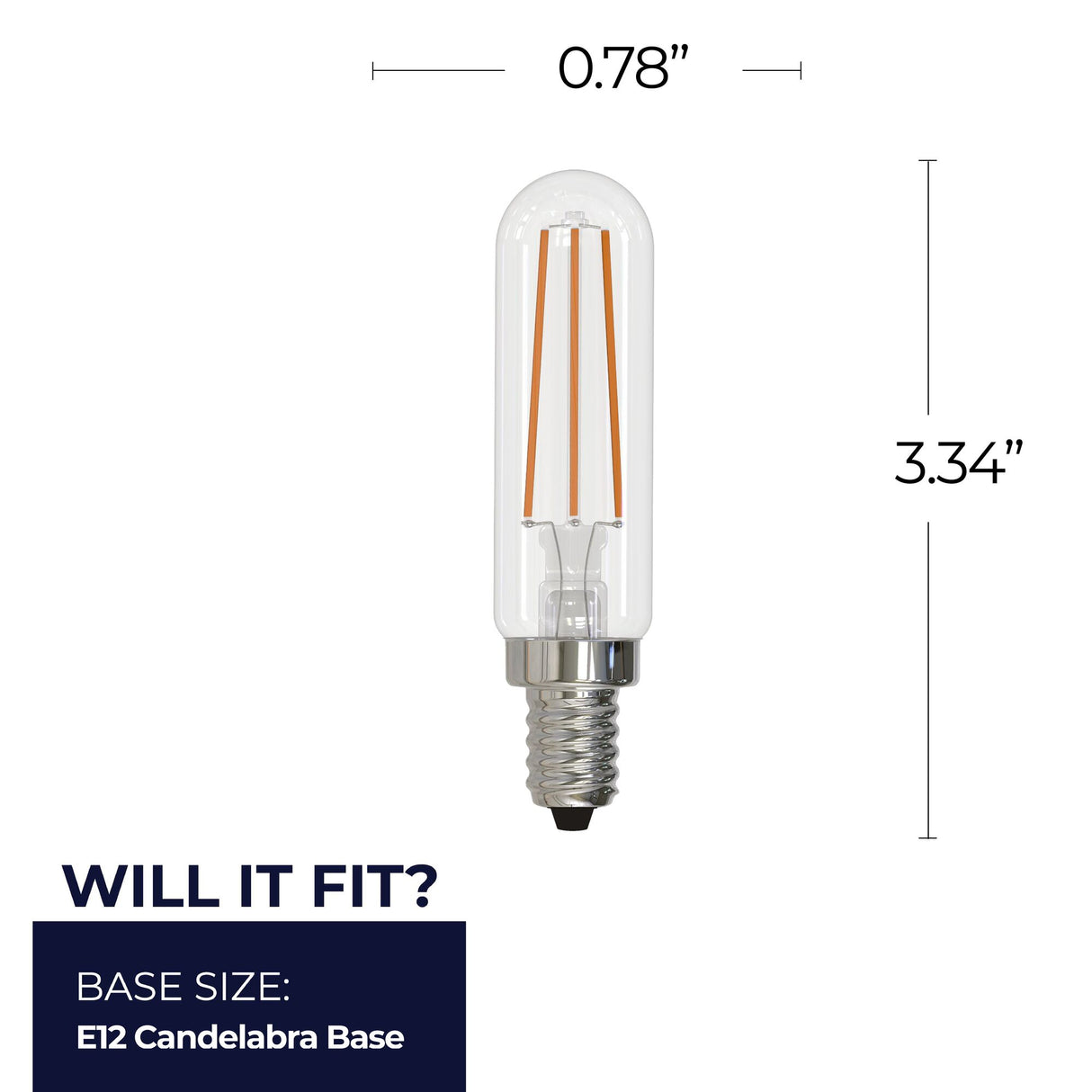 Bulbrite 862106 Bulbrite LED Filament Pack of (4) 4.5 Watt Dimmable T6 Light Bulb with Clear Glass Finish and Candelabra (E12) Base - 4000K (Cool White Light), 450 Lumens